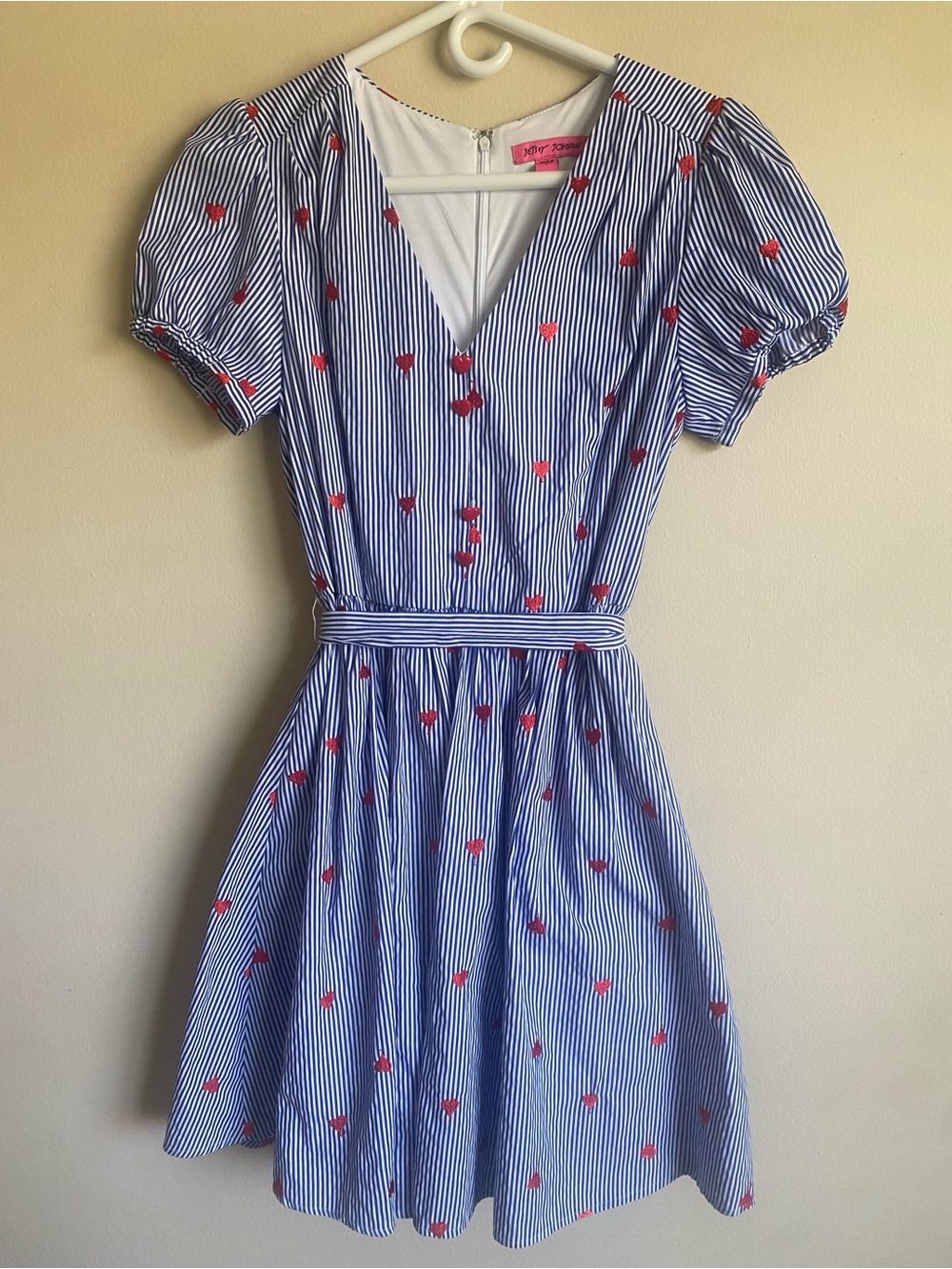 Betsey Johnson Heart Embroidered Stripe Fit & Flare Dress Size 8